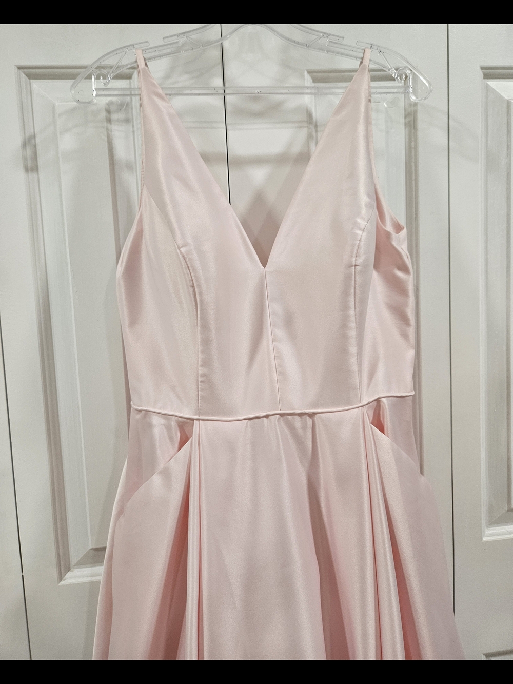 Blush Pink V-Neck Satin Dress